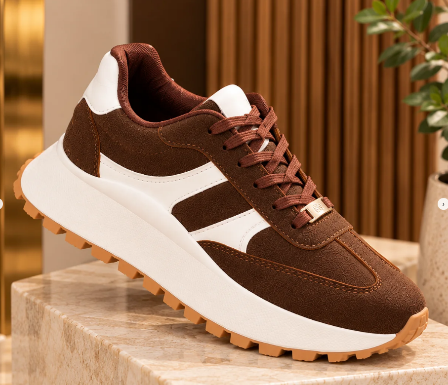 Calzado café de inspiración deportiva retro