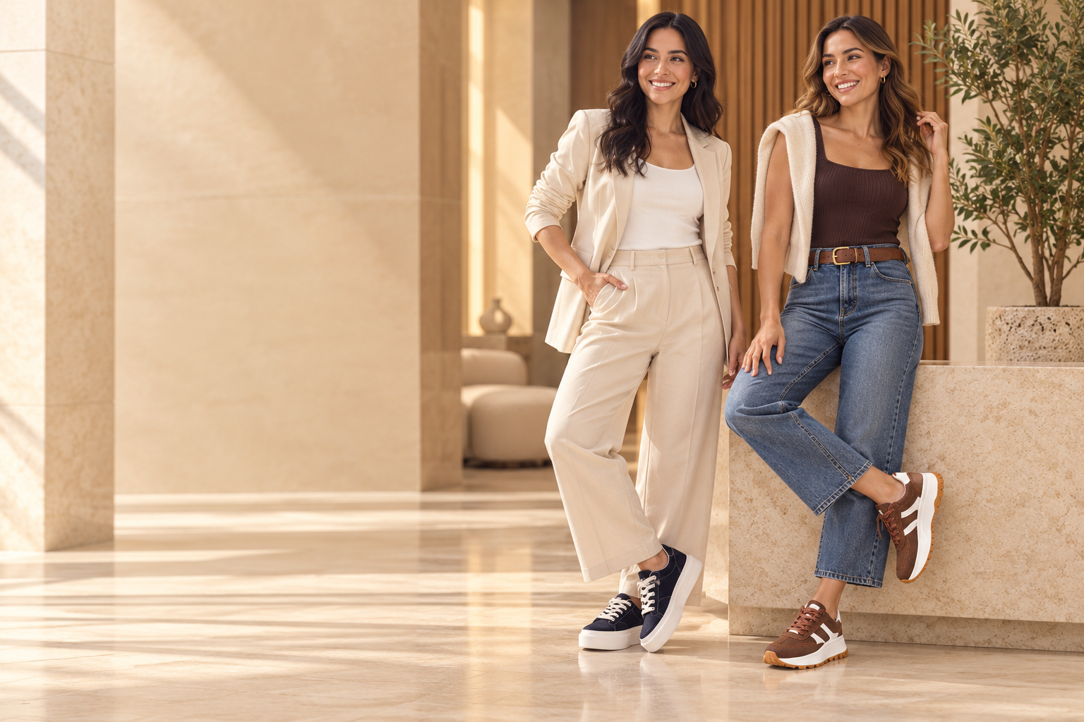 Dos mujeres usando los modelos de calzado AA Urban Duo
